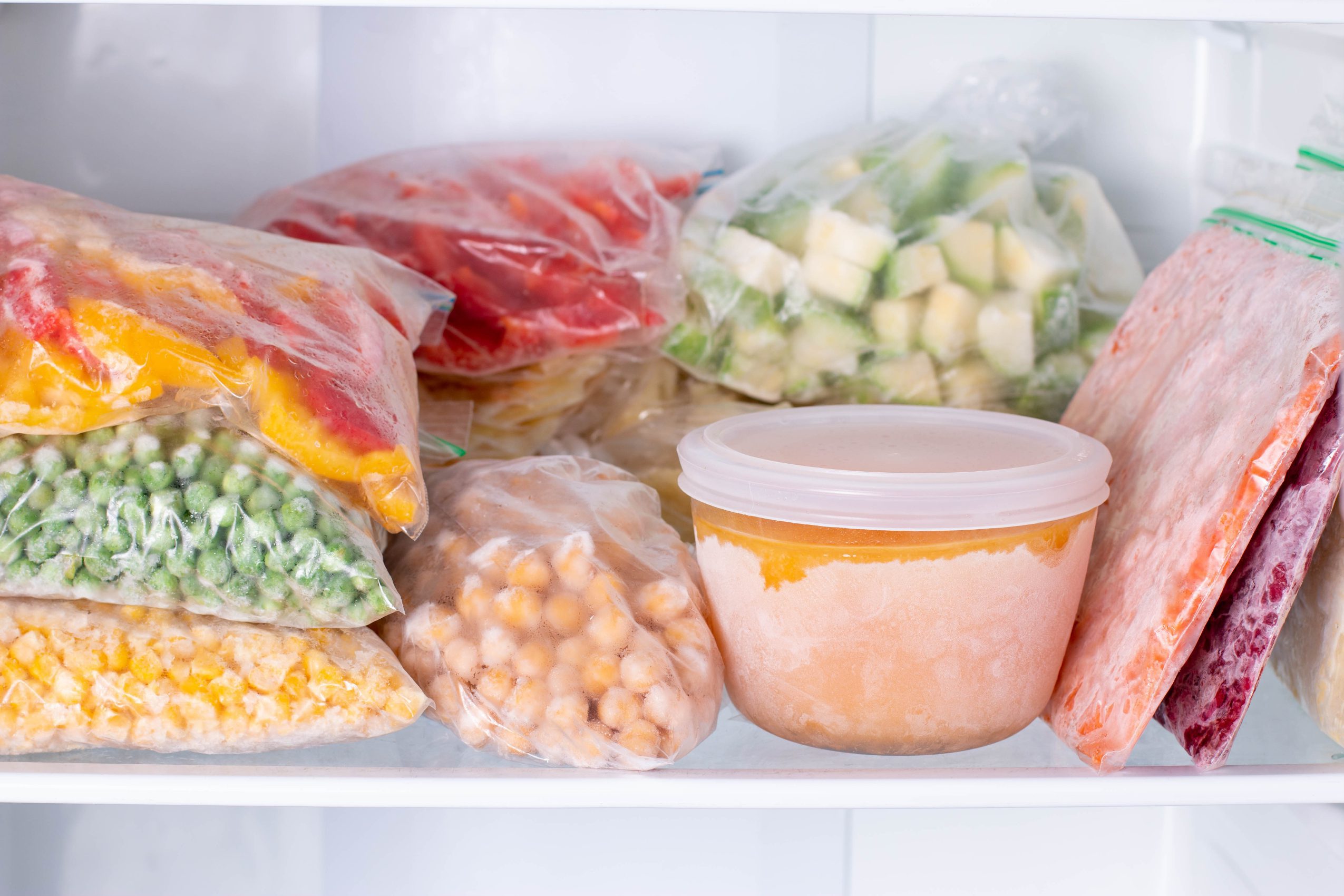 Frozen vegetables in freezer