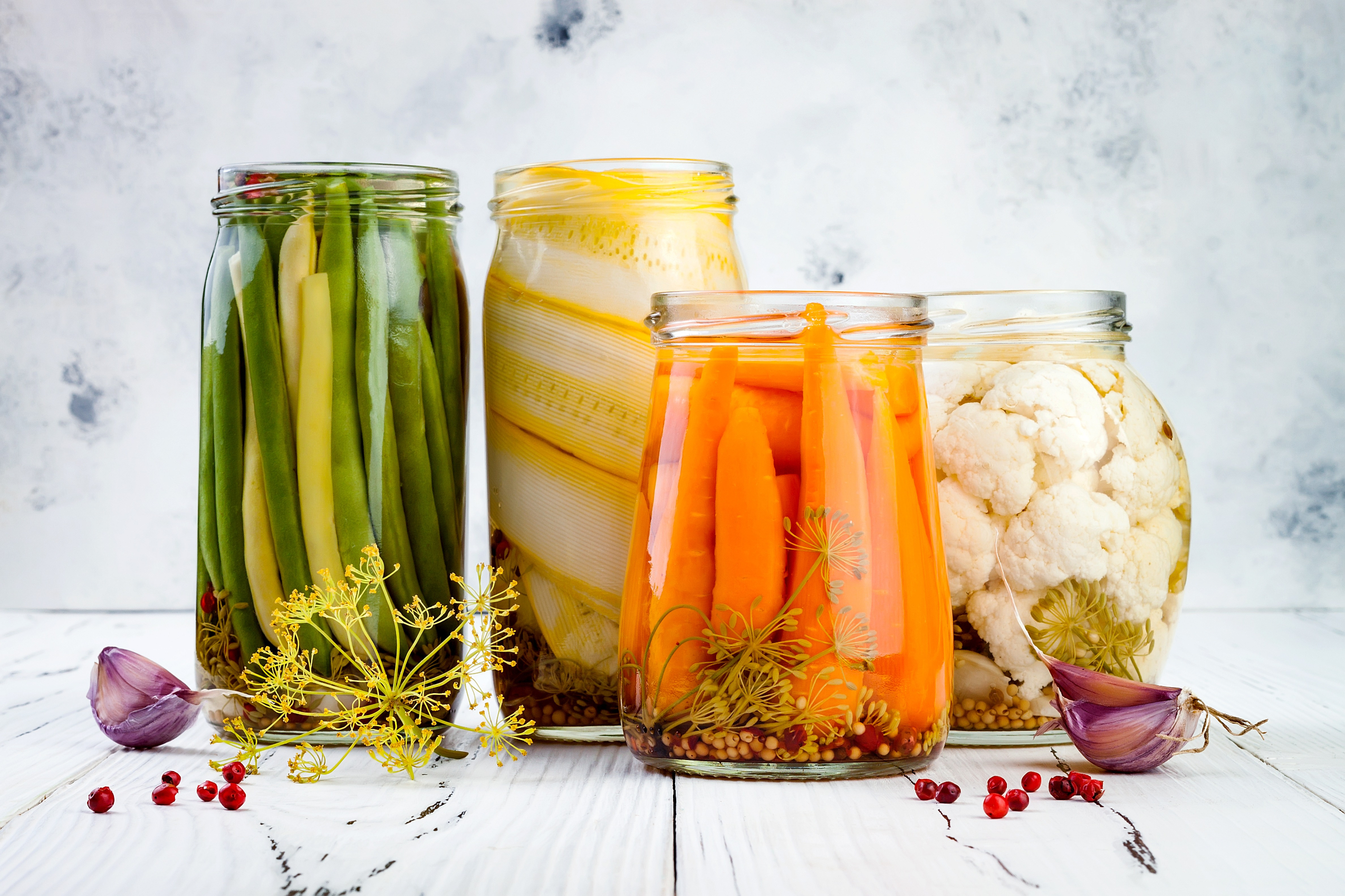 Pickled vegetables in jars